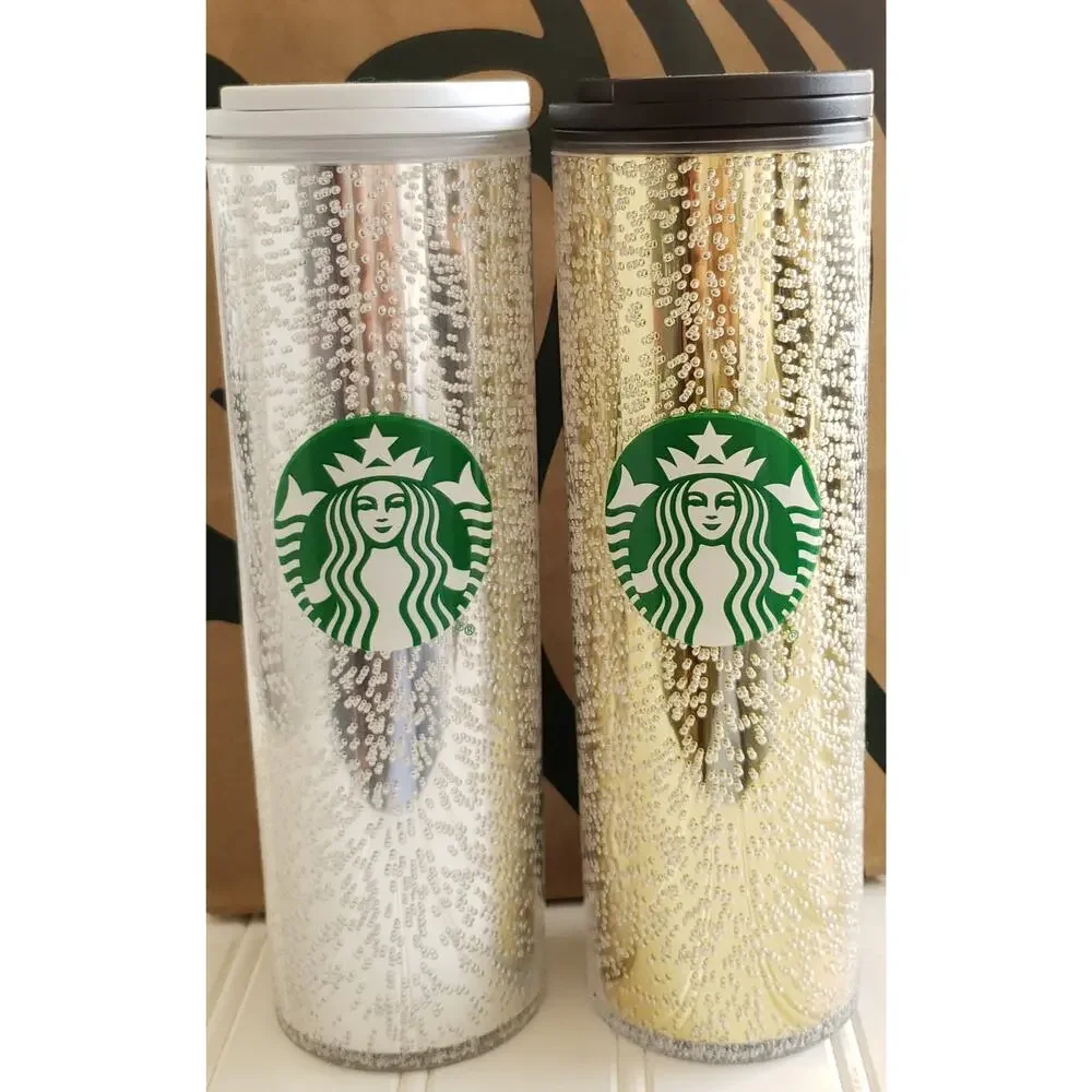 STARBUCKS 2020 Holiday Sparkling Snow bubbles silver gold hot tumblers 16 oz NEW - Picture 1 of 4